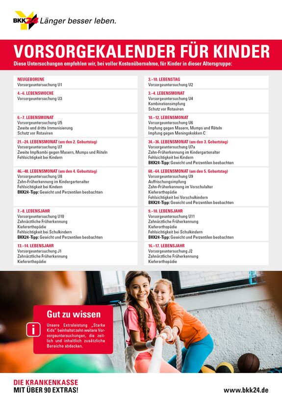 Gesundheitskalender mit Vorsorgetipps für Kinder.