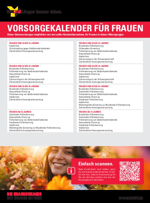 Gesundheitskalender mit Vorsorgetipps für Frauen.