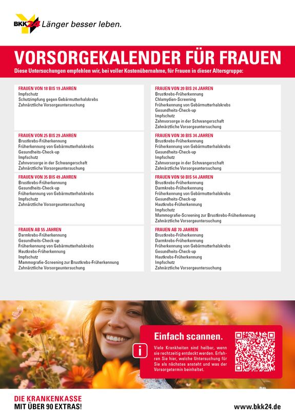 Gesundheitskalender mit Vorsorgetipps für Frauen.