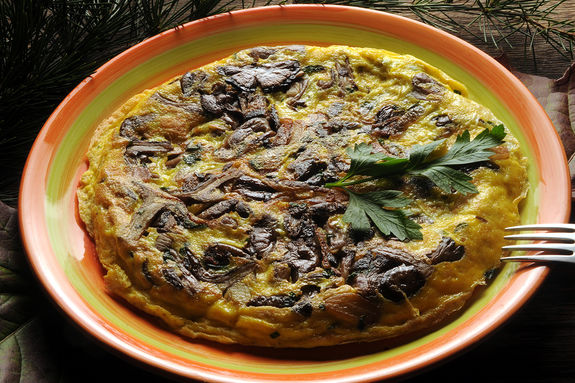 Bild eines Pilzomeletts auf einem Teller.