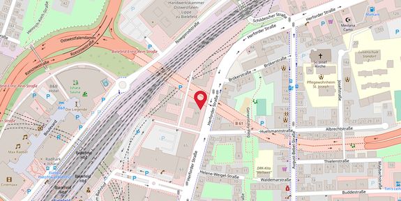 Auf einer Stadtkarte von Bielefeld ist der BKK24 Standort markiert.