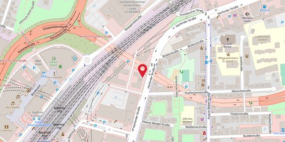 Auf einer Stadtkarte von Bielefeld ist der BKK24 Standort markiert.