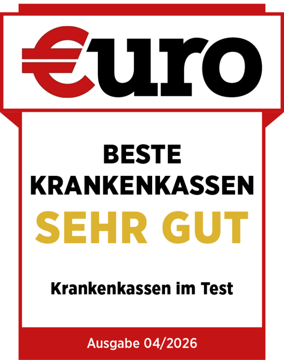 Siegel des Euro-Magazins mit der Note Sehr gut der besten Krankenkassen